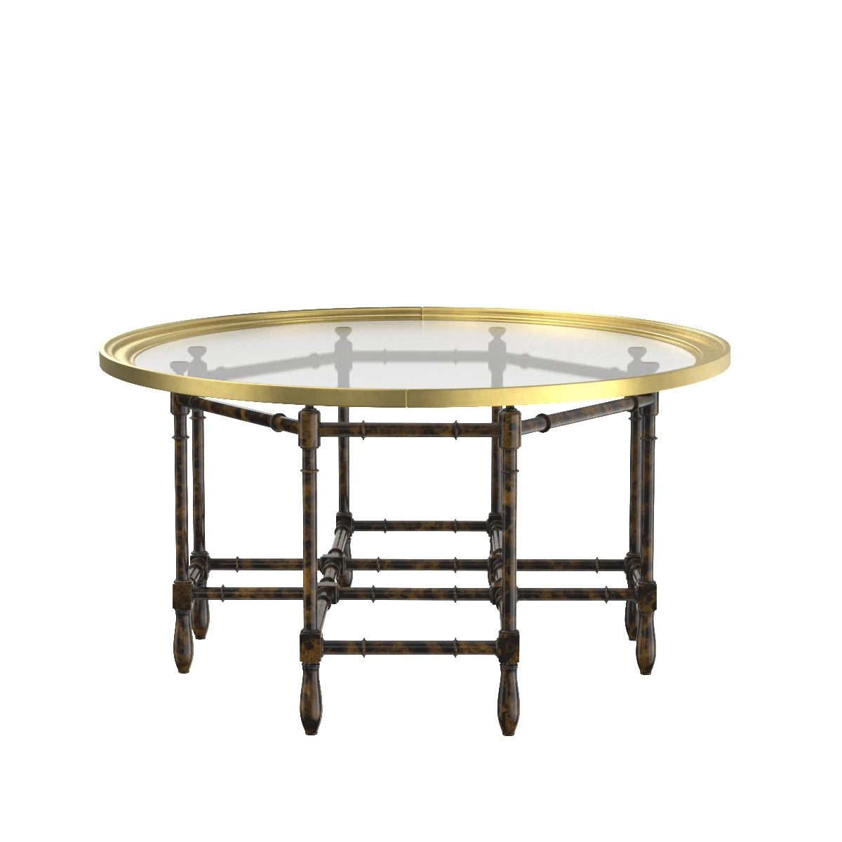 English Chinese Chippendale Faux Bamboo Glass Brass Tray Top Coffee Table 3D Model_07